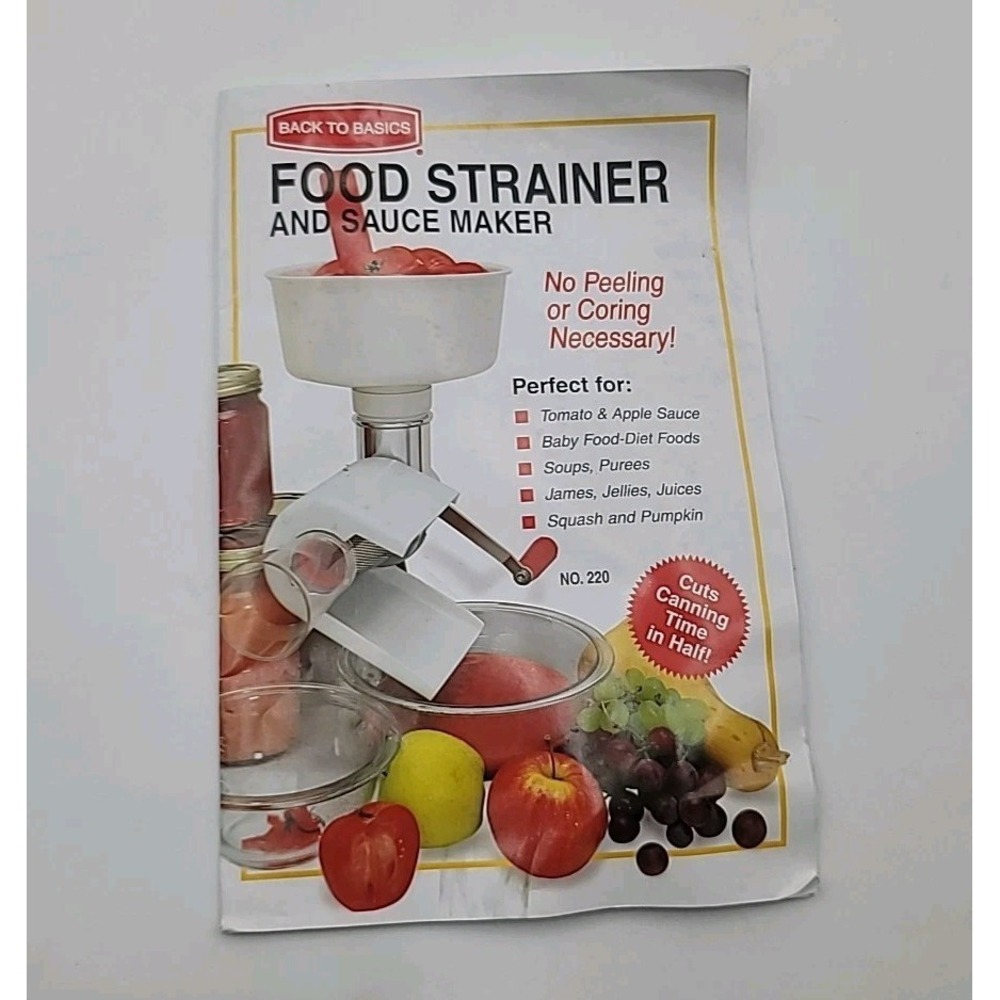 Back to Basics 220 Food Strainer Replacement Parts Instruction Manual‎ Only
